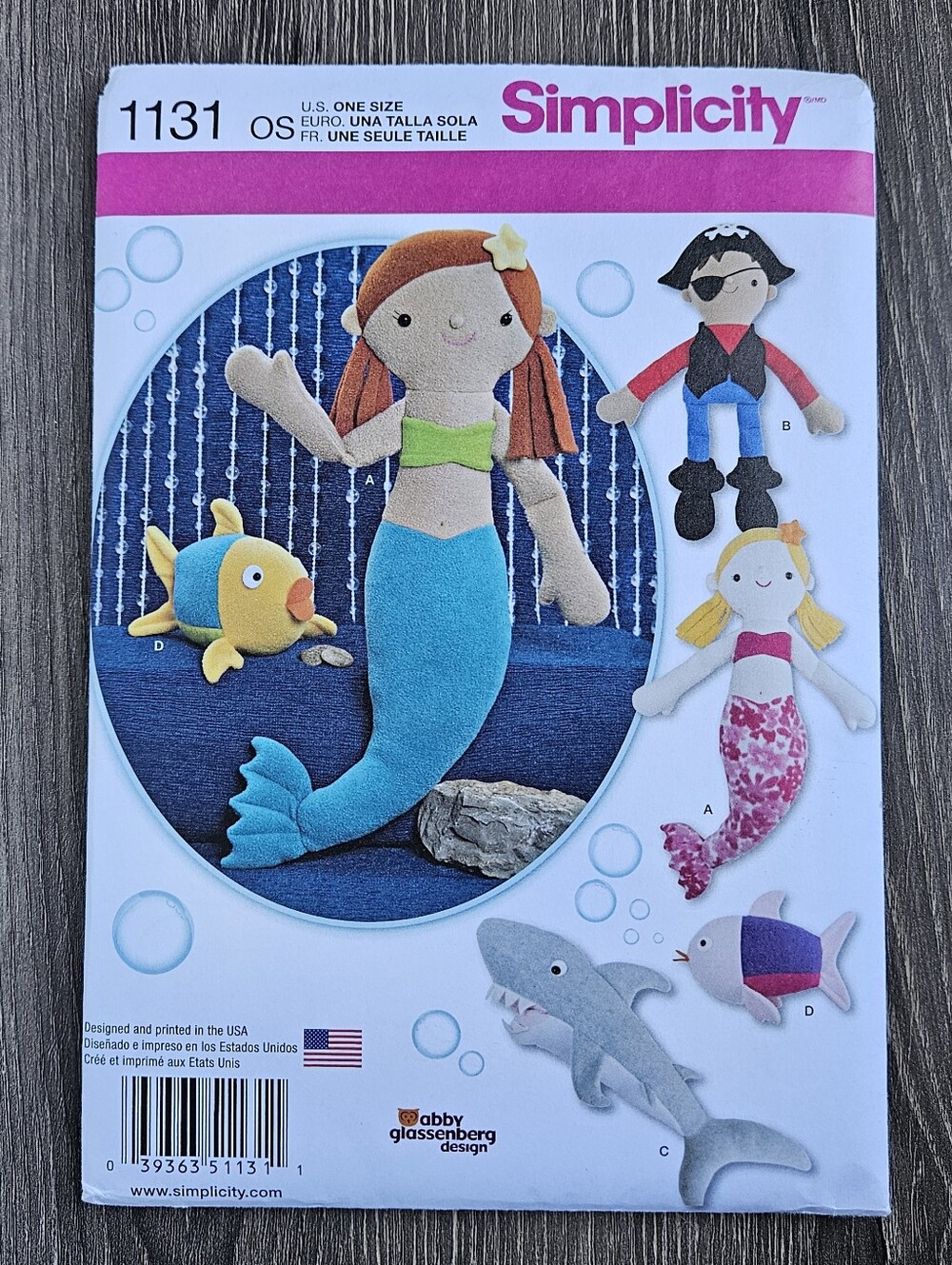 NEW Simplicity 1131 Stuffed Mermaid, Pirate, Shark and Fish Pattern
